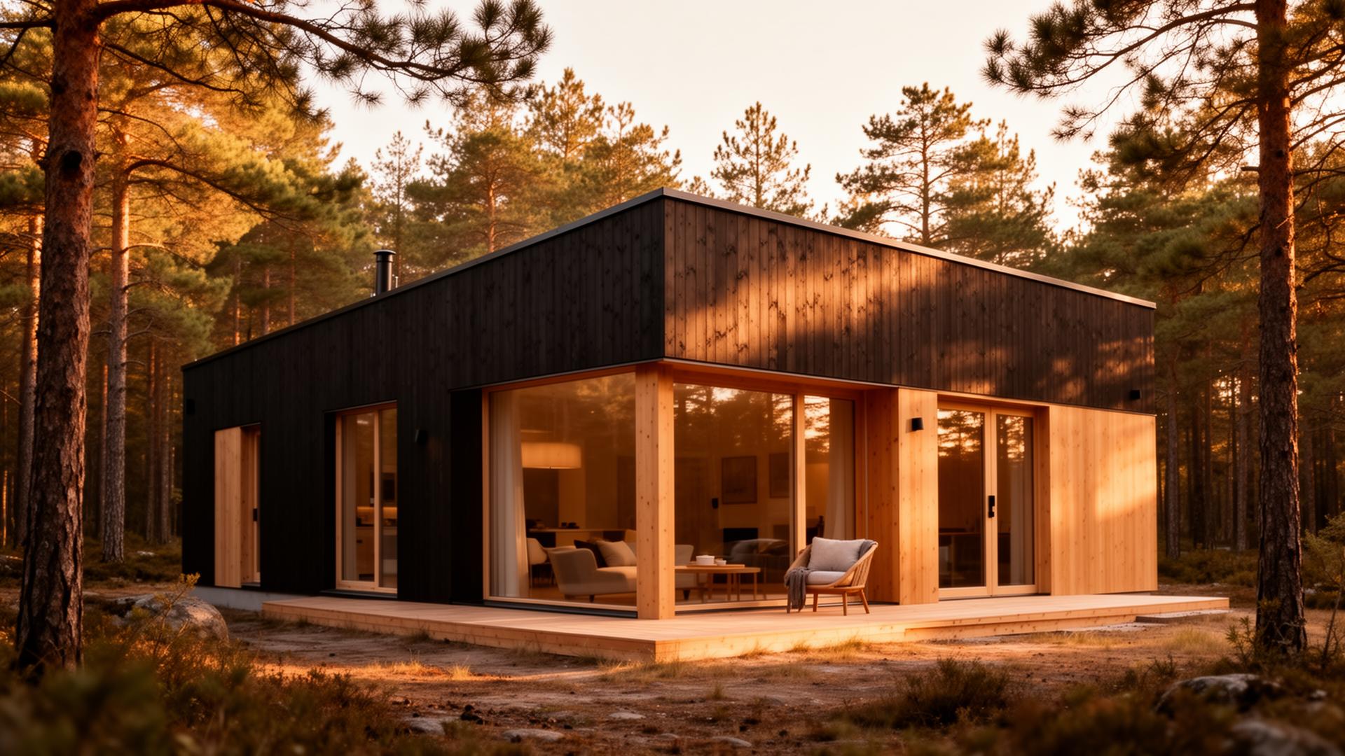 Modernt energieffektivt hus med stora glaspartier